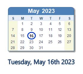 May 16, 2023 (Tuesday) .